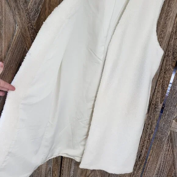 J. Jill Pure Jill Elements Long Vest Women's M Ivory White Sherpa Faux Shearling - Picture 11 of 11